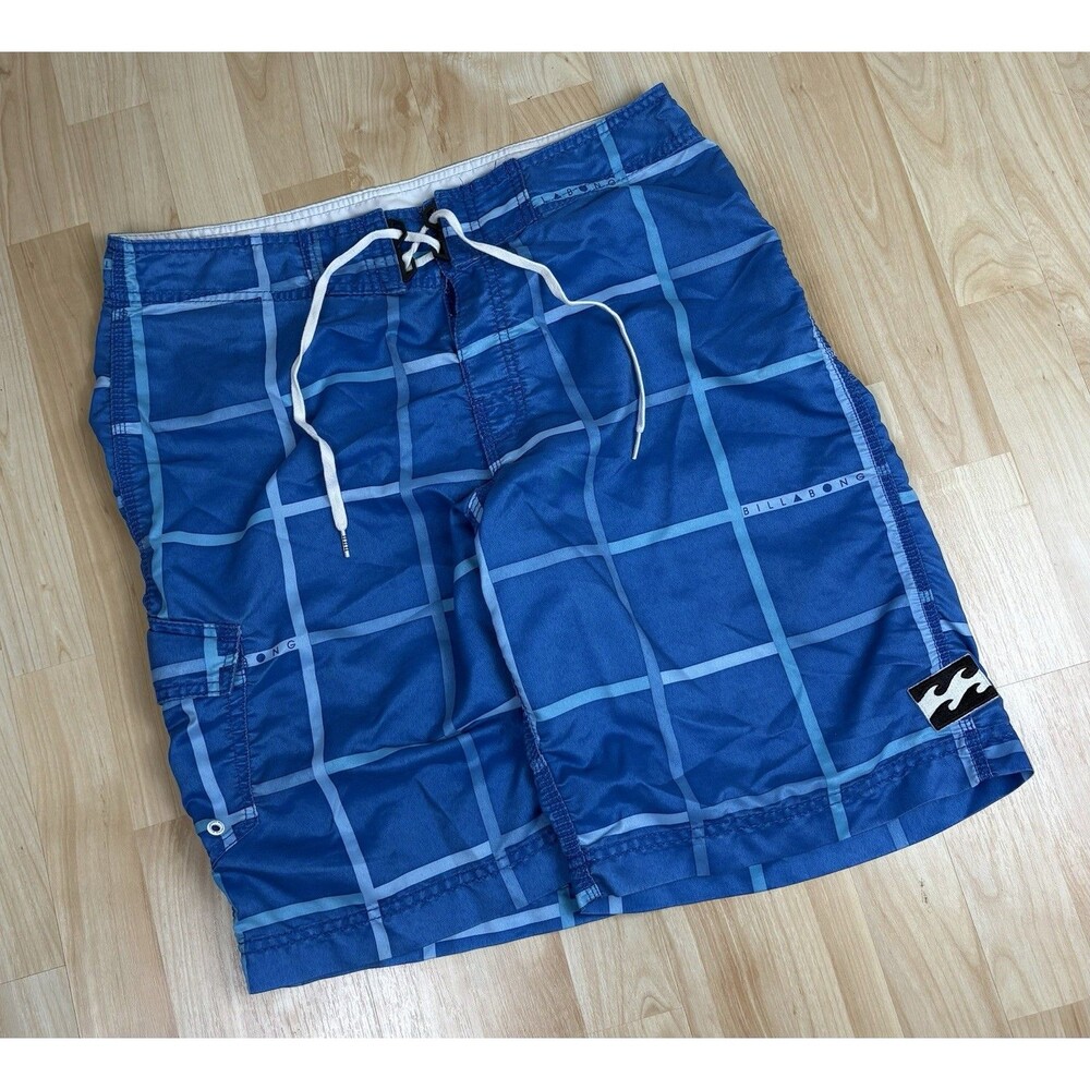 Vintage Y2K Billabong Embroidered Board Shorts / Swim Trunks / Blue / Size 34